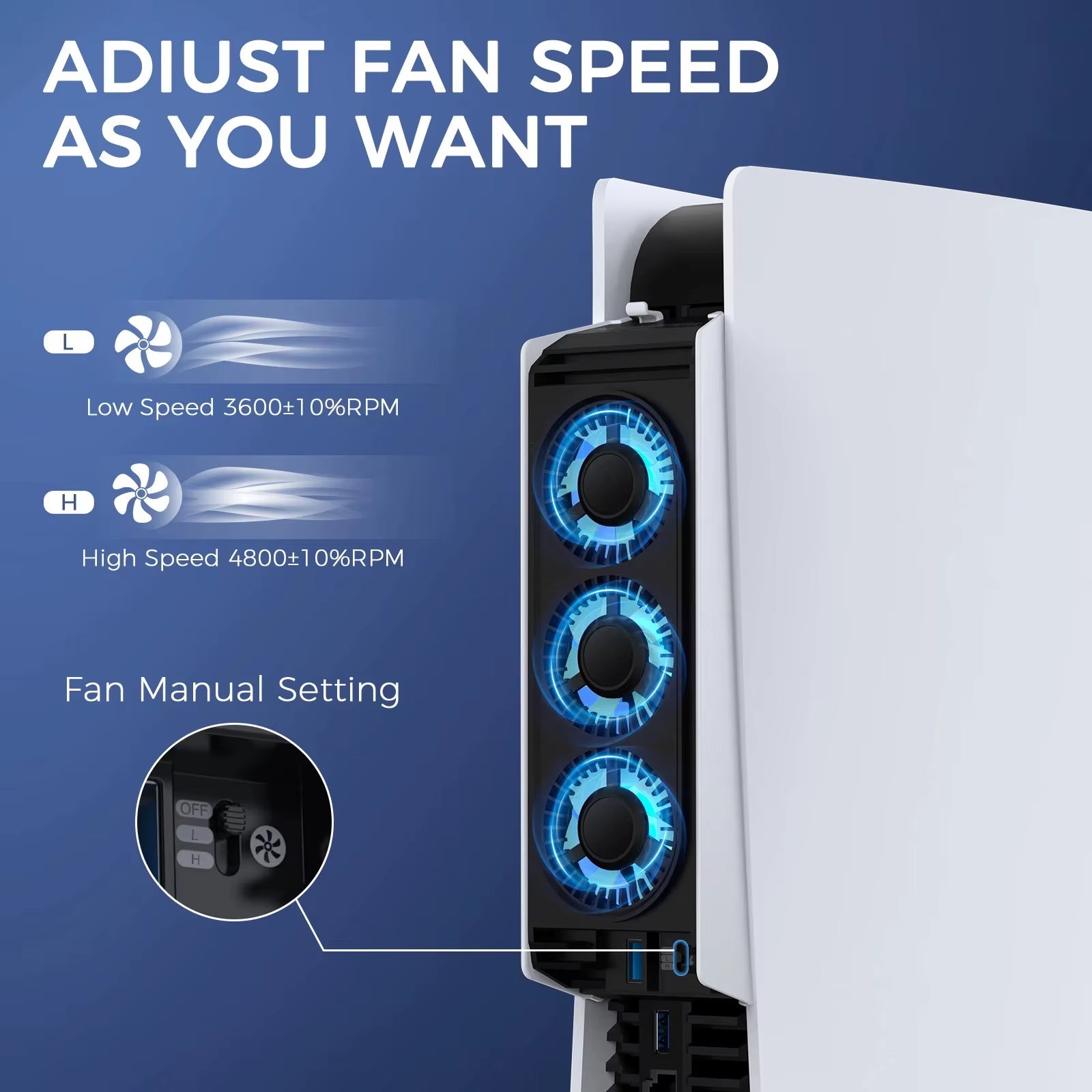 For PS5 Disc Version and Digital Version Console Cooling Fan with USB3.0 Hub 2-Speed Adjustment Game Accessories Cooling System