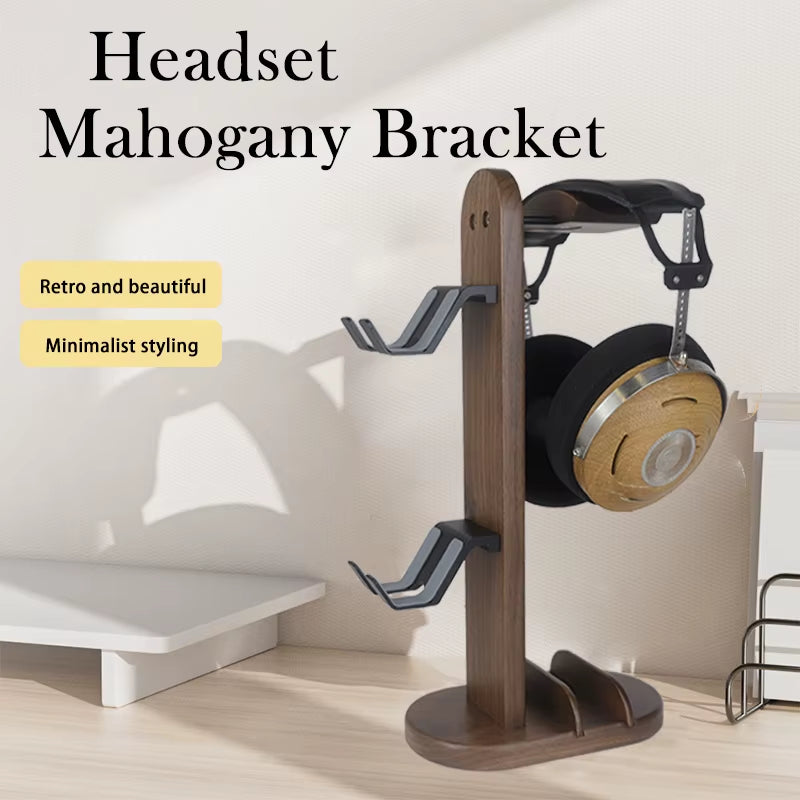 Hellodigi Headphone Stand Walnut Wood Headset Stand PS5 Controller Rack Headphone Holder Aluminum Alloy Support Headset Holder